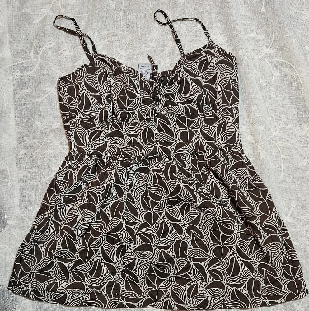 Y2K GAP Neutral Design Baby Doll Top Brown and White